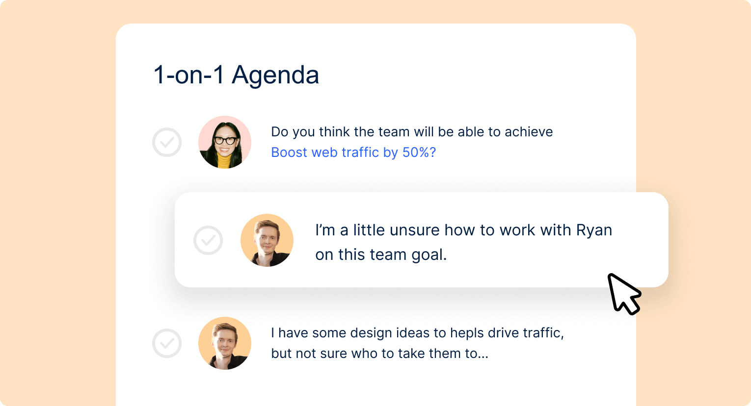 A collaborative one-on-one agenda in Officevibe