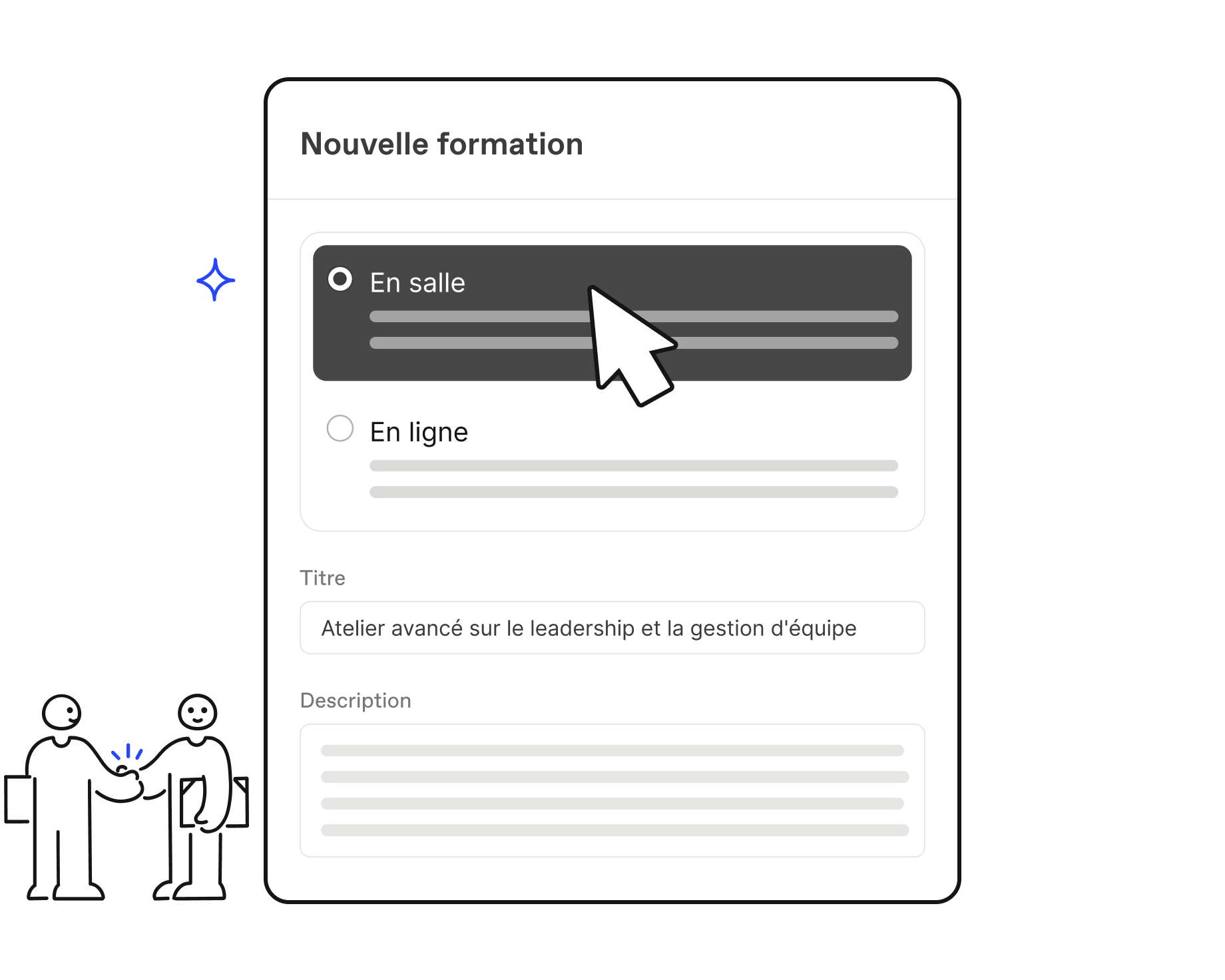 Création d'une formation en salle dans Workleap LMS pour gérer l'inscription des employés aux activités d'apprentissage en personne.