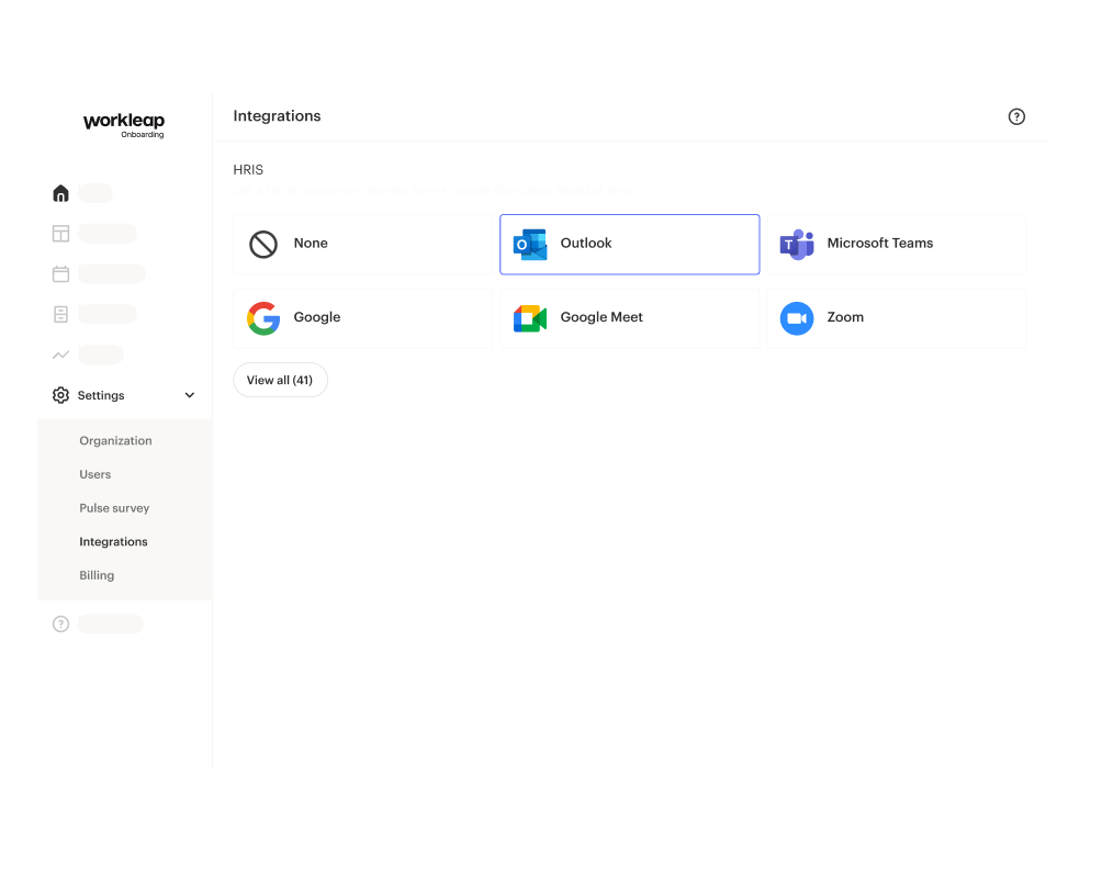 Workleap onboarding with integrations to connect calendars