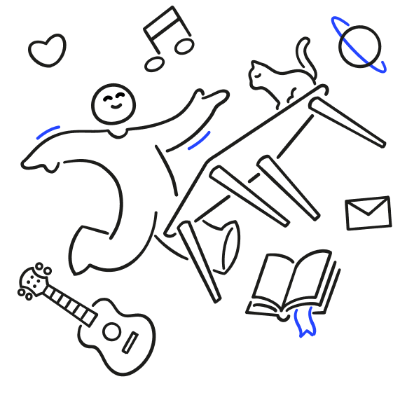 illustration of a character interacting with different objects