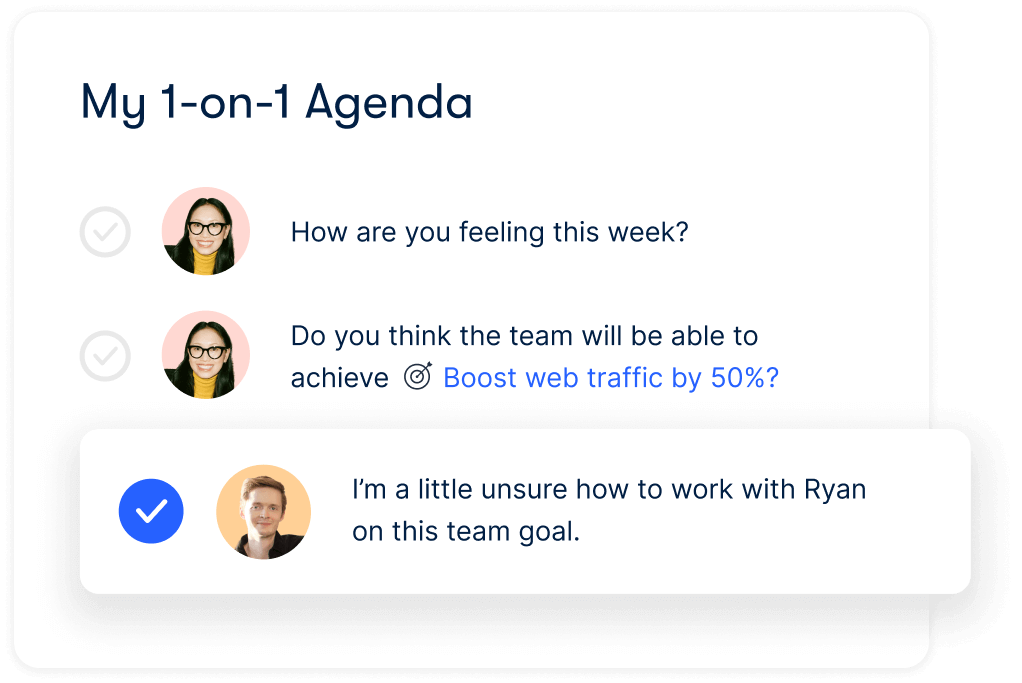 A one-on-one meeting agenda in the Officevibe software