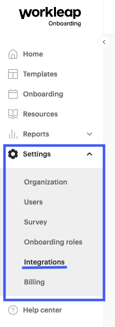 Workleap Onboarding Settings Integrations